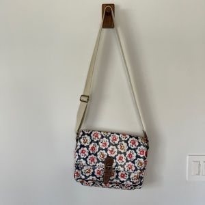 Navy Pink Cream Floral Print Messenger Bag with Cross-Body Strap